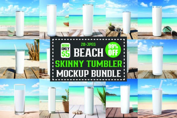 Beach Skinny Tumbler Mockup Bundle: Graphics for Mugs Amp