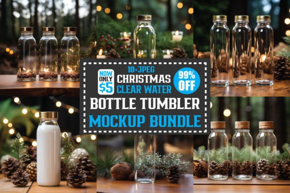 Christmas Clear Water Mockup: Graphics for Bottles Amp