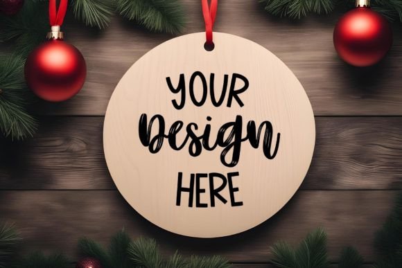 Christmas Wood Round Sign Mockup: Graphics for Christmas Amp