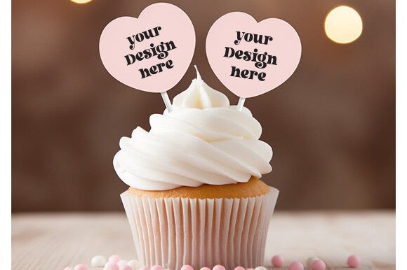 Cupcake Toppers Mockup: Valentines Day Graphics for Labels Amp
