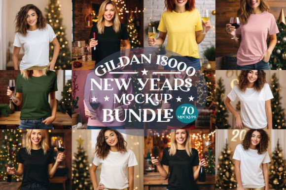 Gildan 18000 New Years Mockup Bundle Graphics