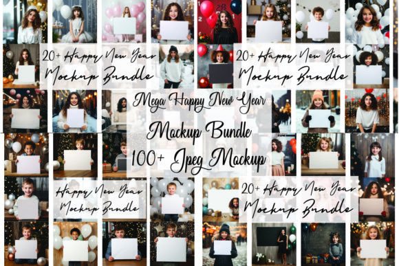 Mega Happy New Year Mockup Bundle: Graphics for Christmas Amp