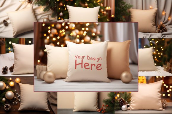 Retro Christmas Pillow Mockup Bundle: Graphics for Pillows Amp