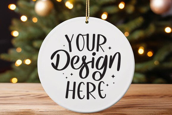 Round White Ceramic Ornament Mockup: Christmas Amp Graphics