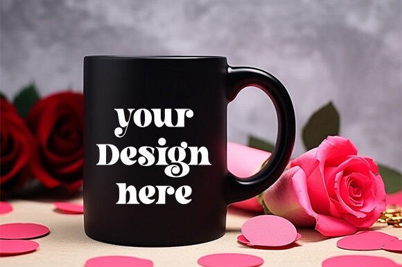 Valentine's Black Mug Mockup: Graphics for Mugs Amp
